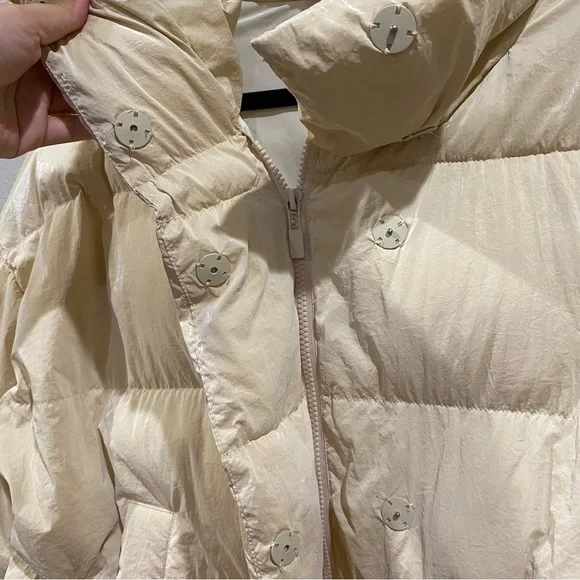 Zara Nylon Puffer Jacket Coat Cream Ivory Large - Picture 8 of 12
